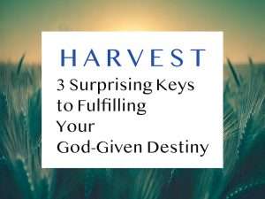 Harvest: 3 surprising keys to fulfilling your God-given destiny, text in white text box on image of a barley harvest