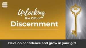 Unlocking the Gift of Discernment Course Card on gold background with image of key