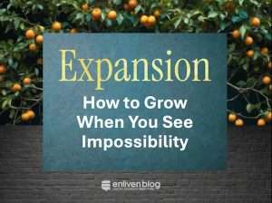 Expansion: How to Grow When You See Impossibility, text on background of a fruit tree above a grey brick wall